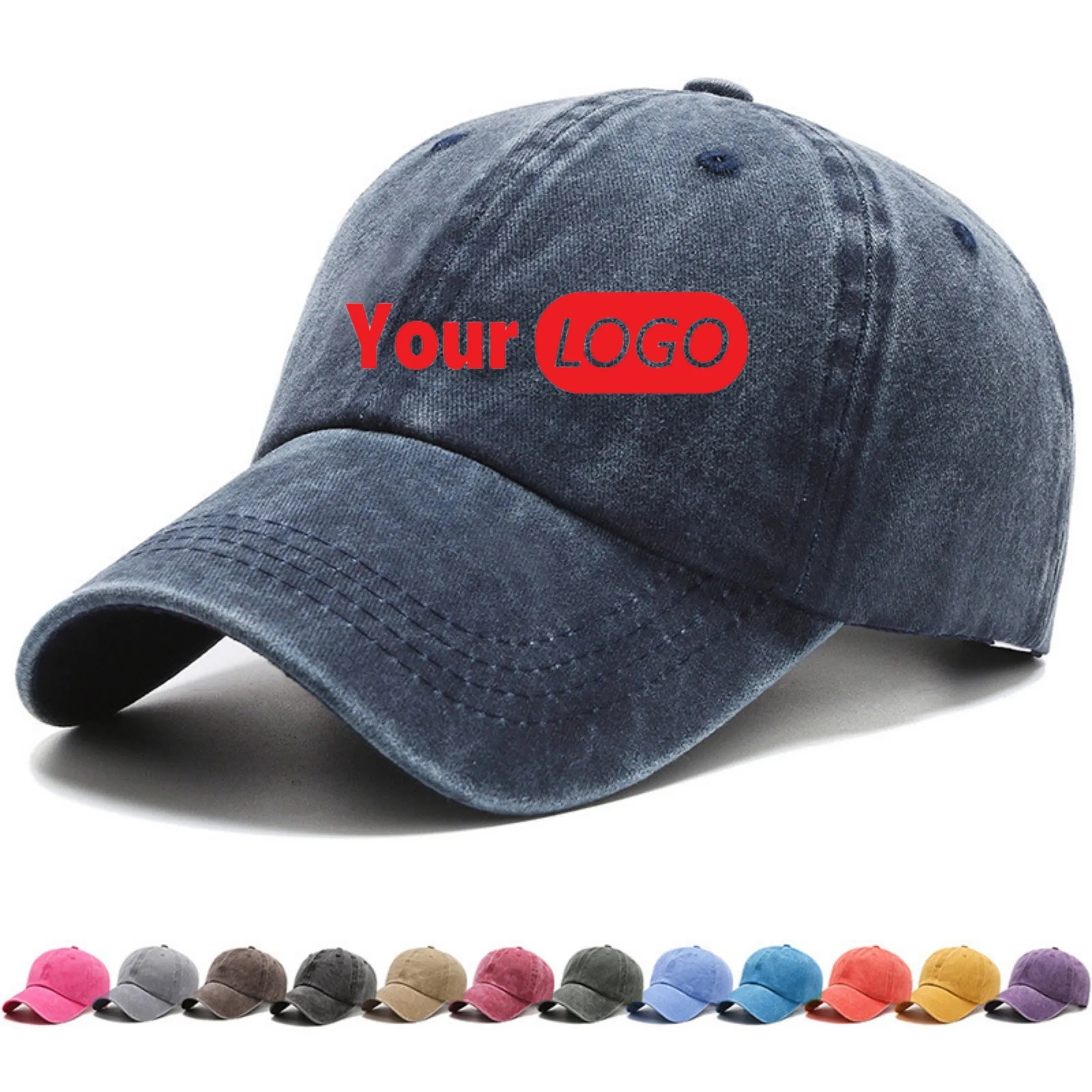 Logoed Vintage 100% Cotton Washed Baseball Cap Adjustable 1