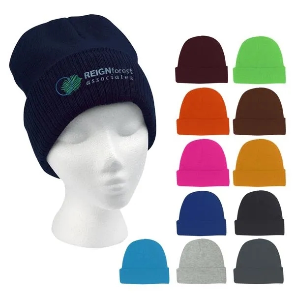 Knit Beanie with cuff caps Embroidered 3