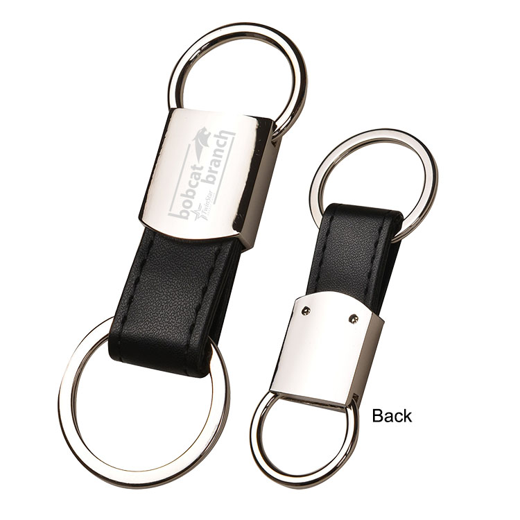 Black Leatherette Metal Round Clip-On Key Chain 3