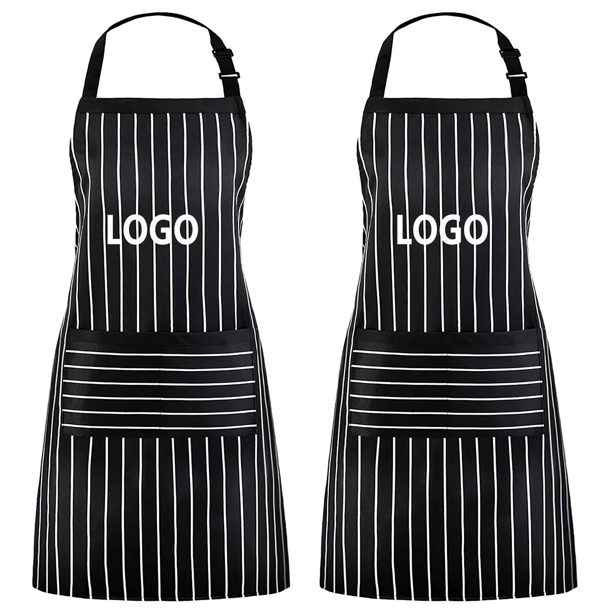 Adjustable Bib Pinstripe Apron with 2 Pockets 2
