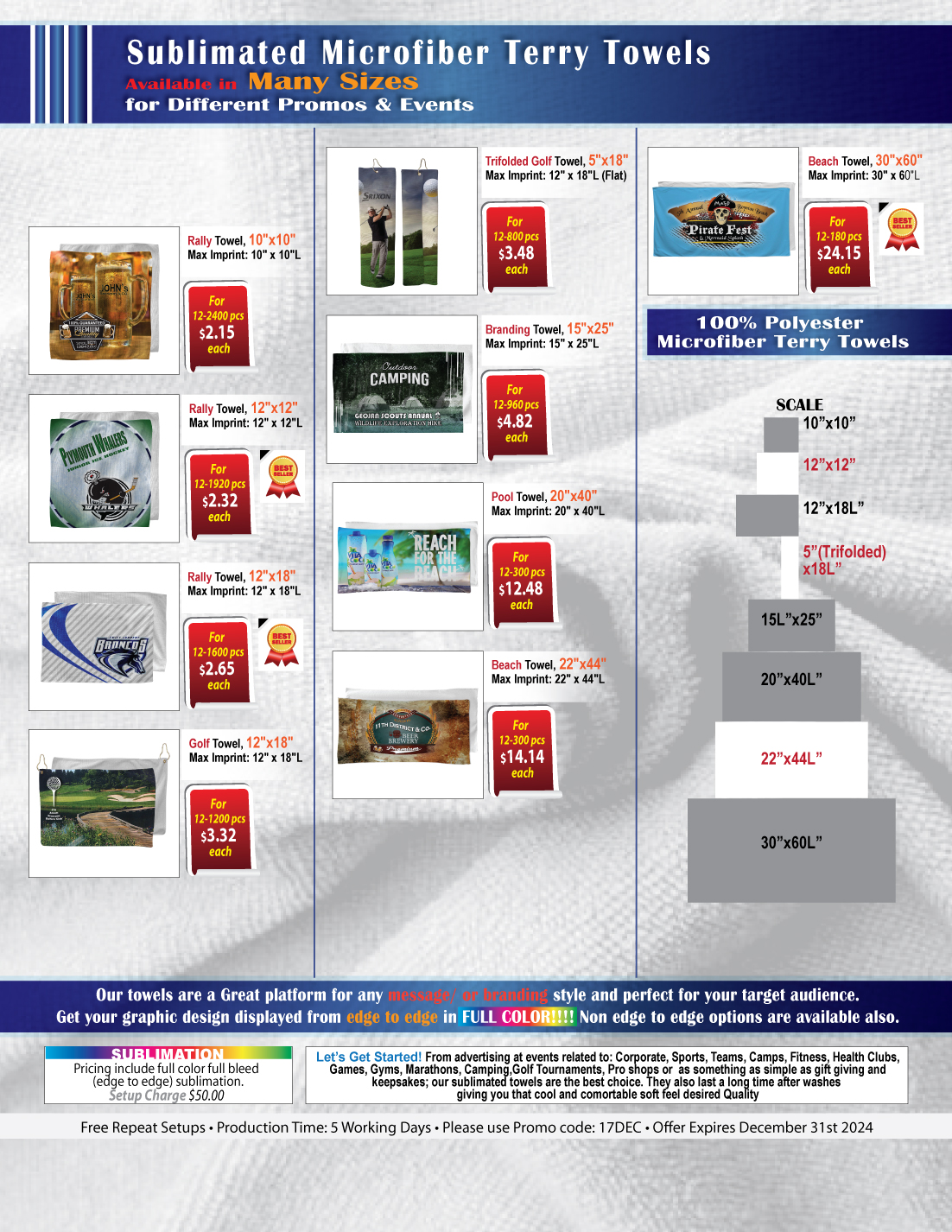 Microfiber Dri-Lite Terry Golf Towel, Finished size 12x18, Nofold Grommet & Hook, Sublimated 1