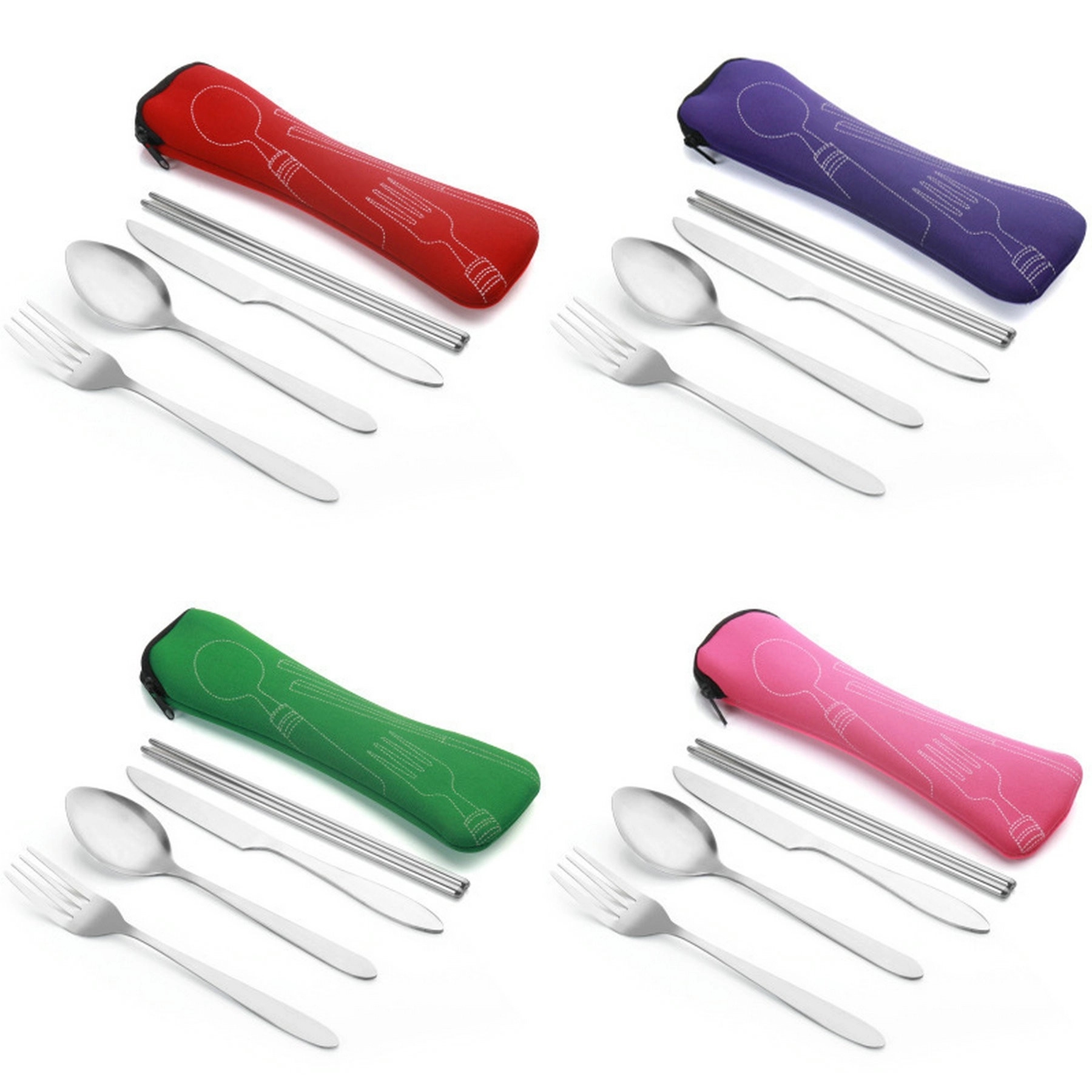 Silver 4pcs Portable Flatware Cutlery Set with Pouch 2