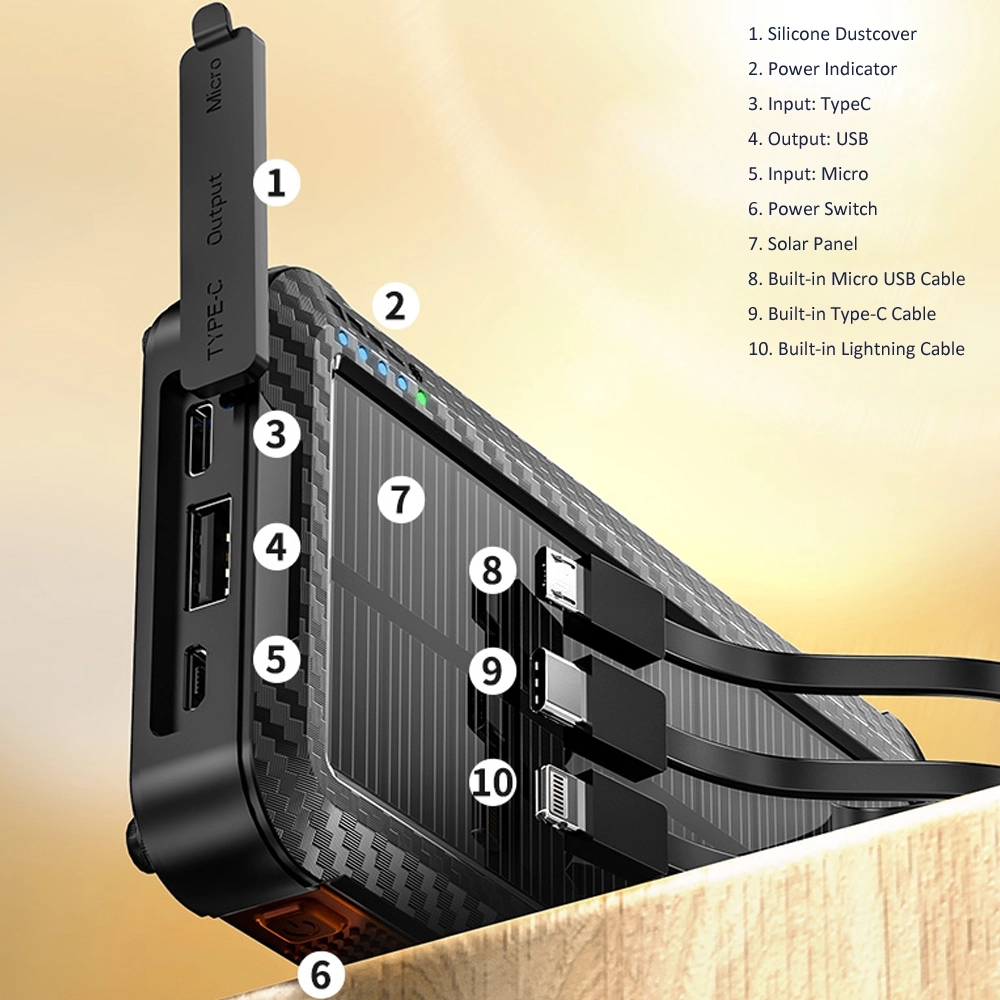 Outdoor Waterproof Solar Charger Built-in Charging Cable 2