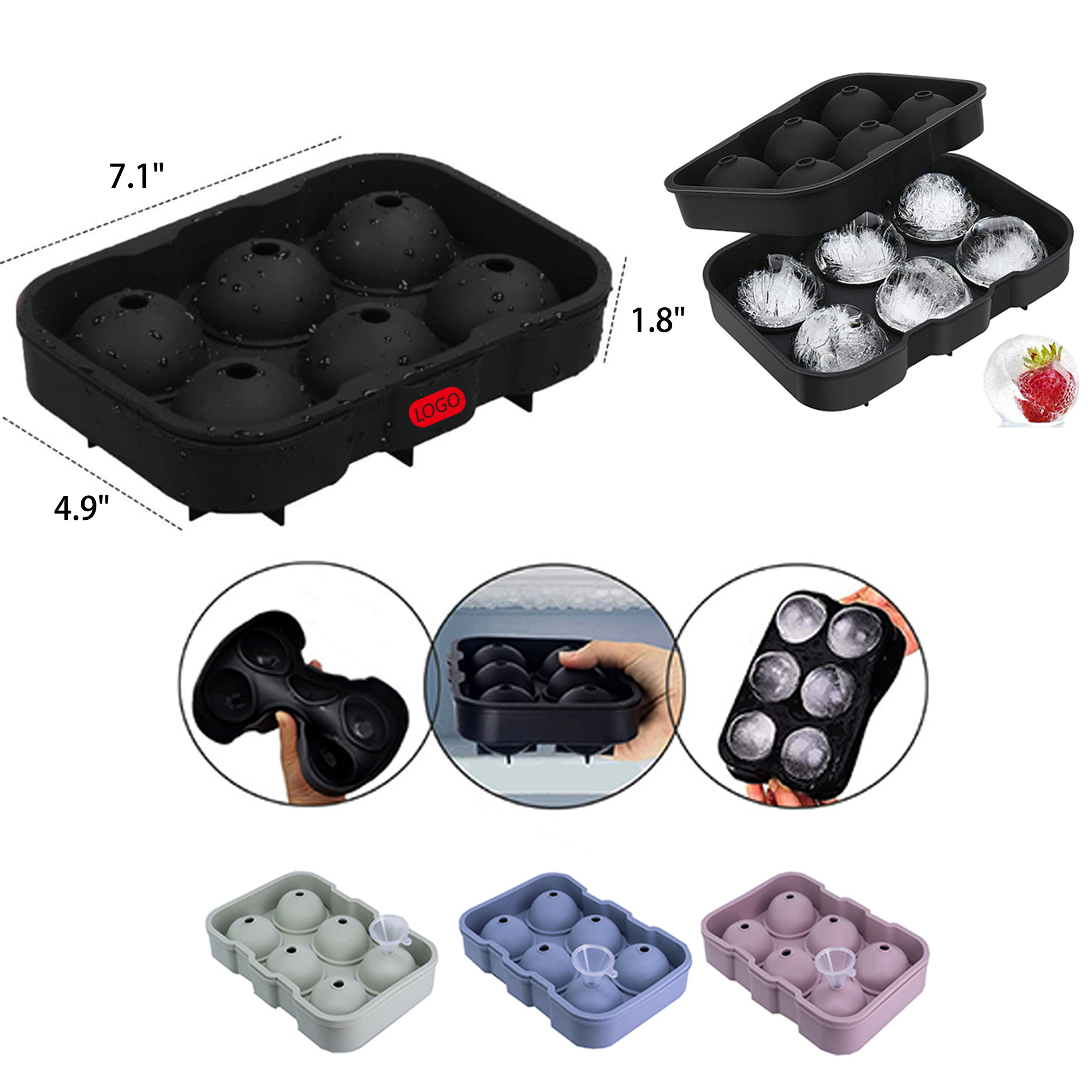 MOQ 50 PCS Durable Silicone Ball Shaped Ice Tray 4