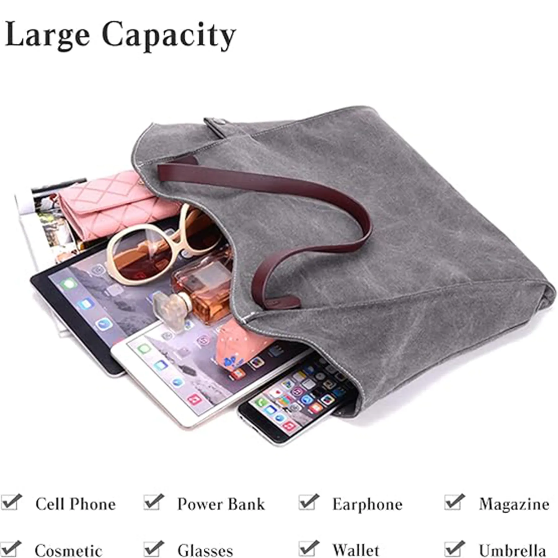 Canvas Tote Large Shoulder Bag, custom tote bag with logo imprint 3