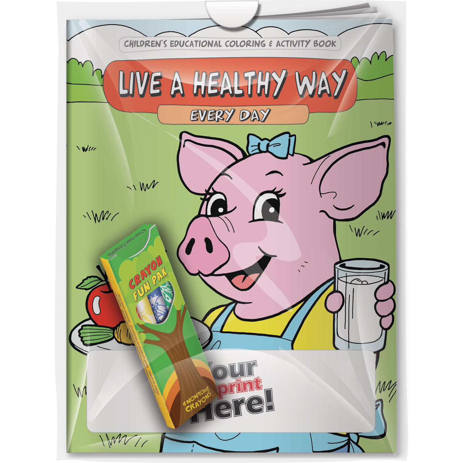 Combo Pack - CB1055 Coloring Book & 4-Pack of Crayons (Imprinted) in a Poly Bag 3