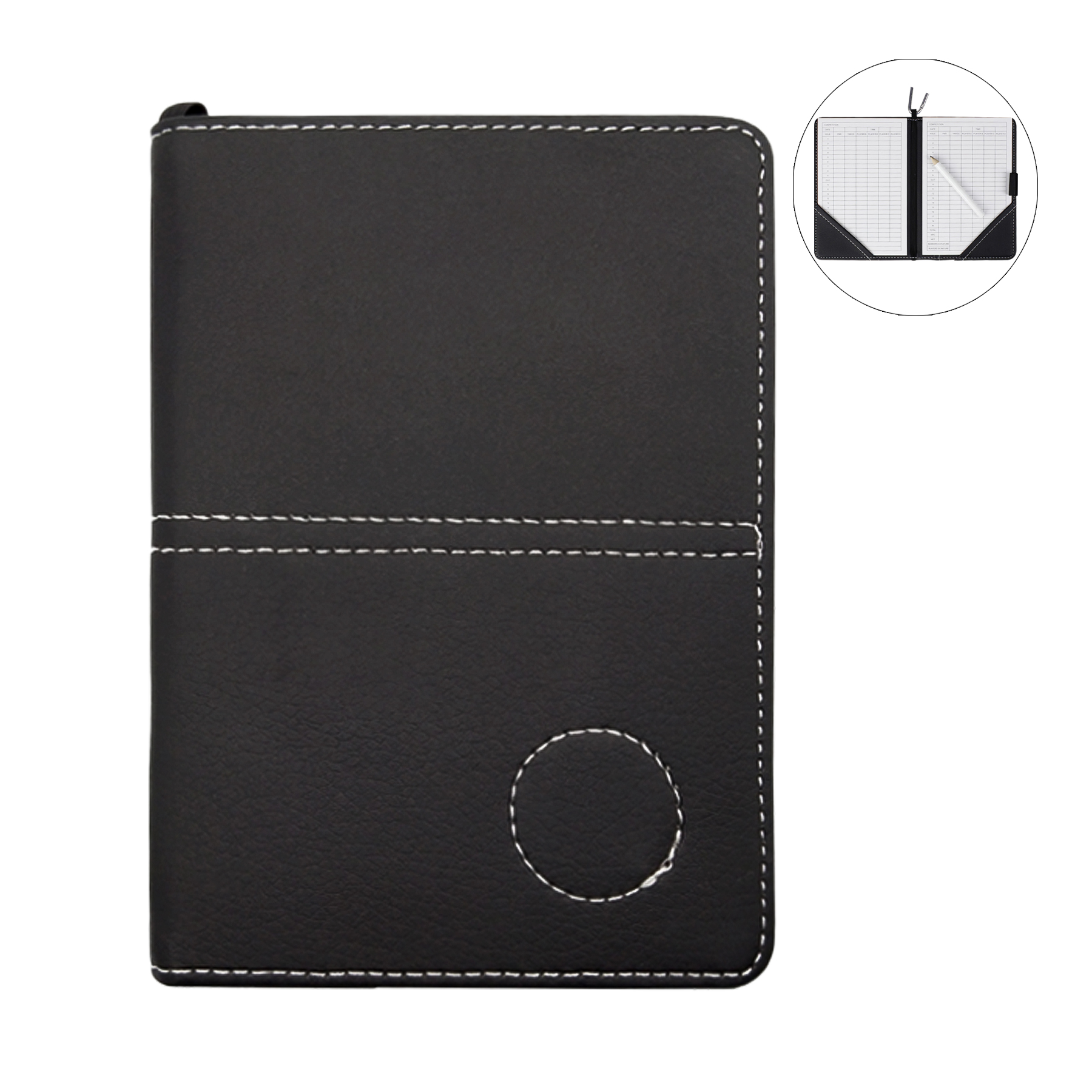 PU Leather Golf Scorecard Holder Yardage Book With Buckle And Pen 3