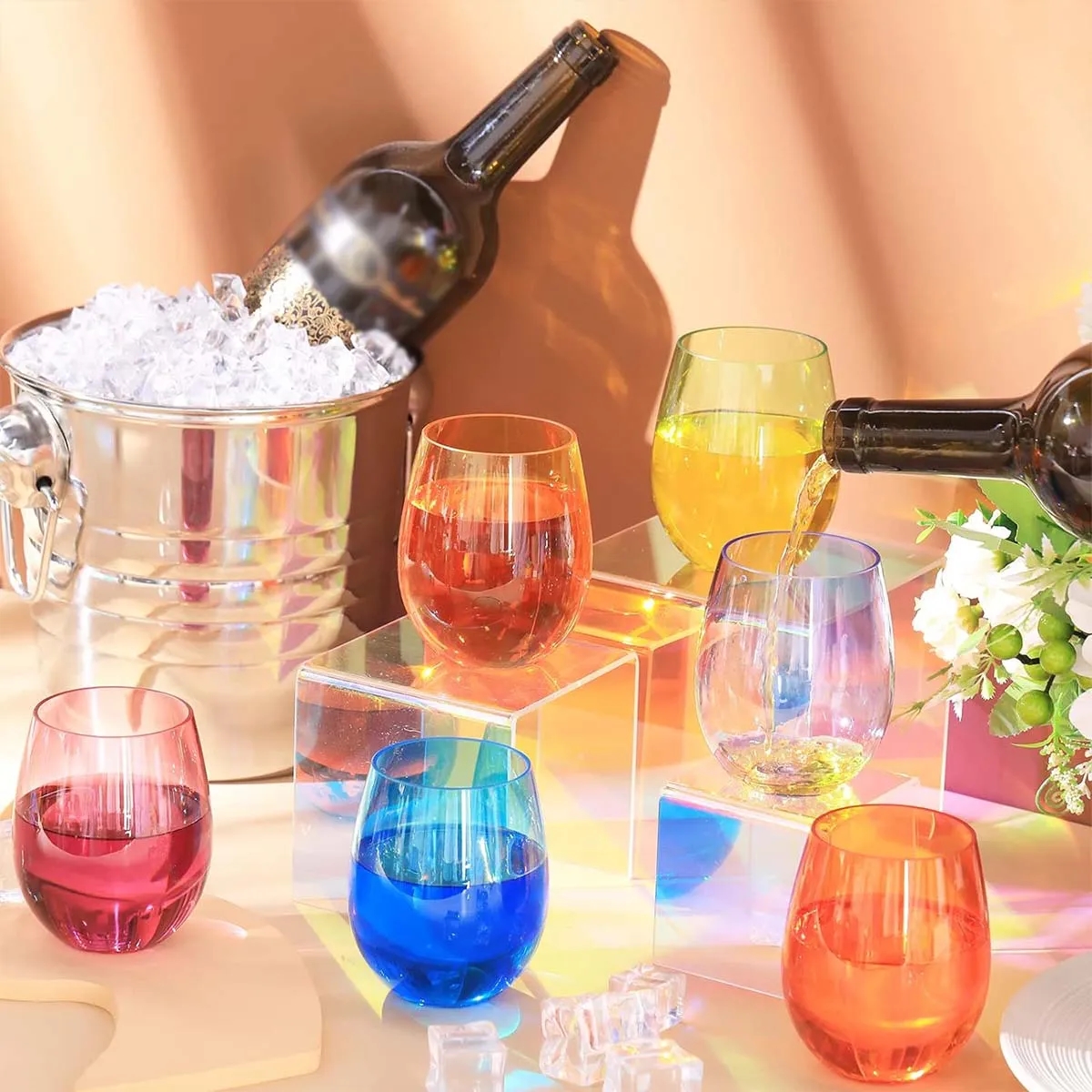 16 oz Multicolor Reusable Plastic Stemless Wine Tumbler 6