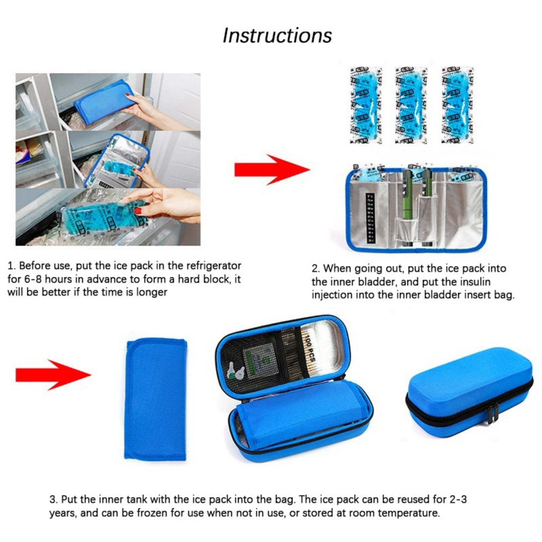 Medical Cooler Travel Pouch Insulin Pen Case with 3 Ice Packs 5