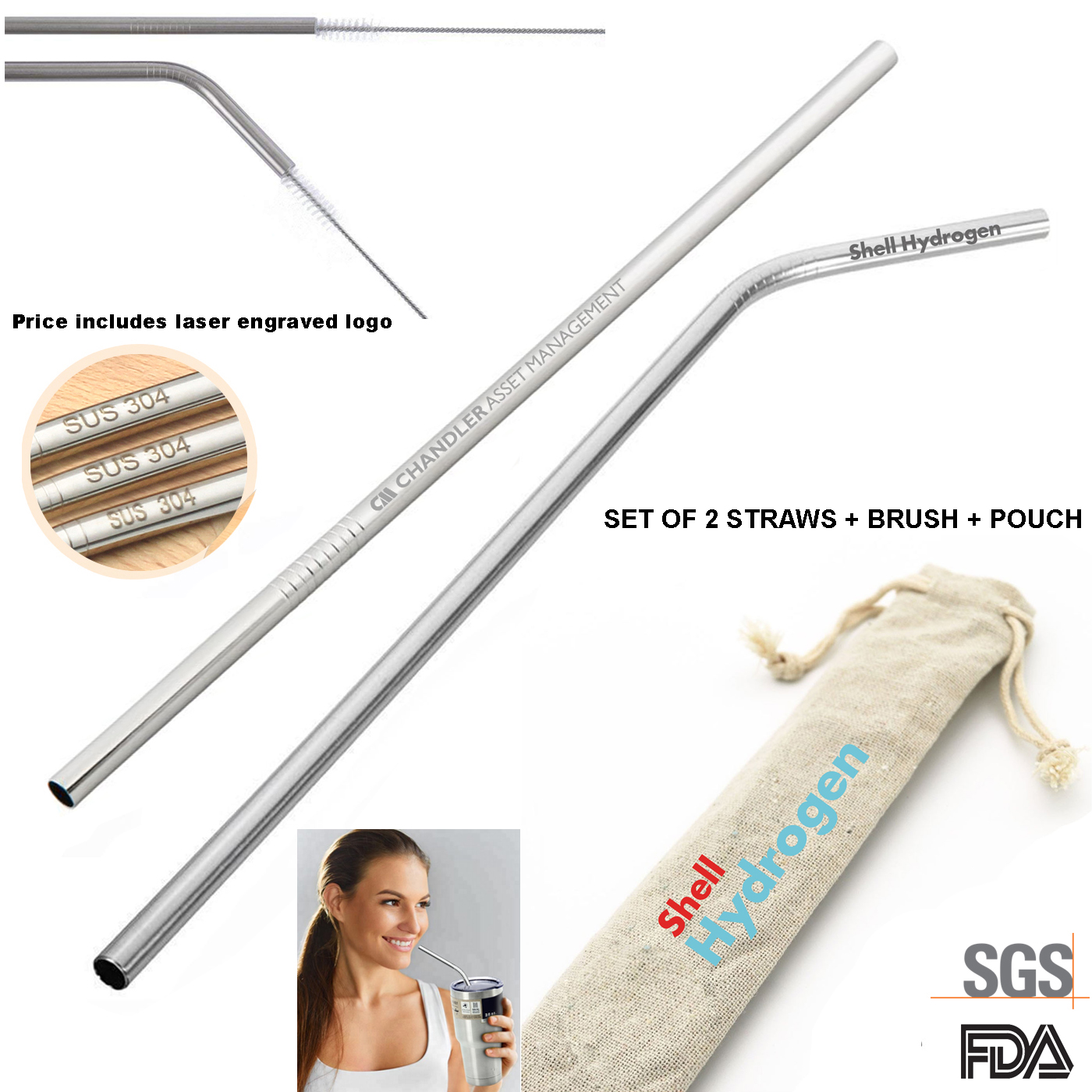 Stainless Steel Straw Set with Optional Brush & Pouch 9