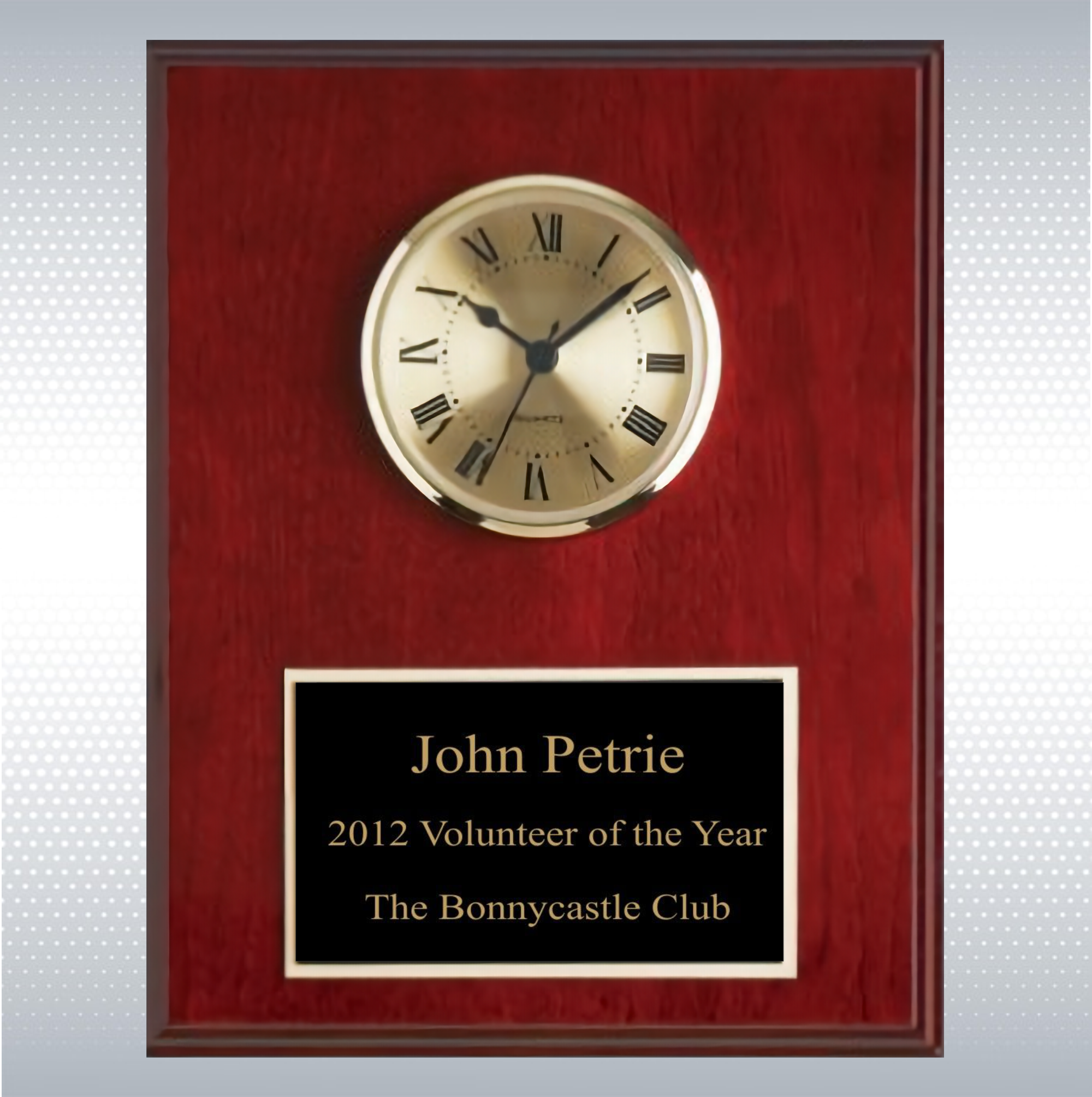 Mahogany Finish Solid Wood Plaque W/ Clock 8