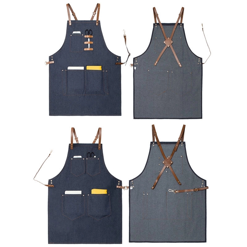 Premium Denim Apron with Cross-back Leather Straps 2