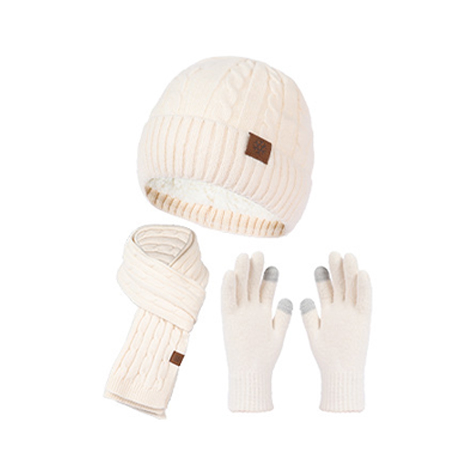 Winter Knit Beanie Hats and Touchscreen Gloves Long Scarf Set 5