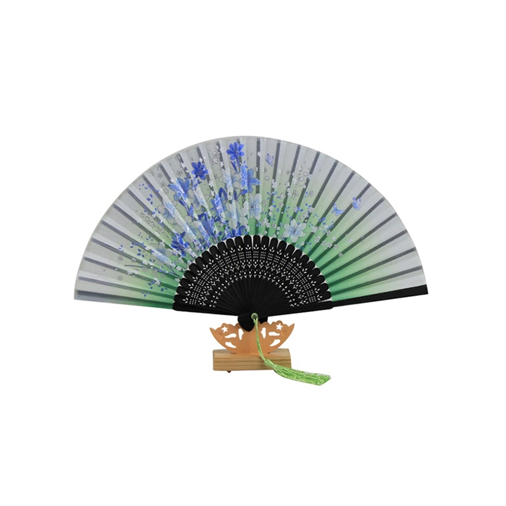 Full Color Bamboo Fabric Folding Handheld Fan Hand-Crafted 5