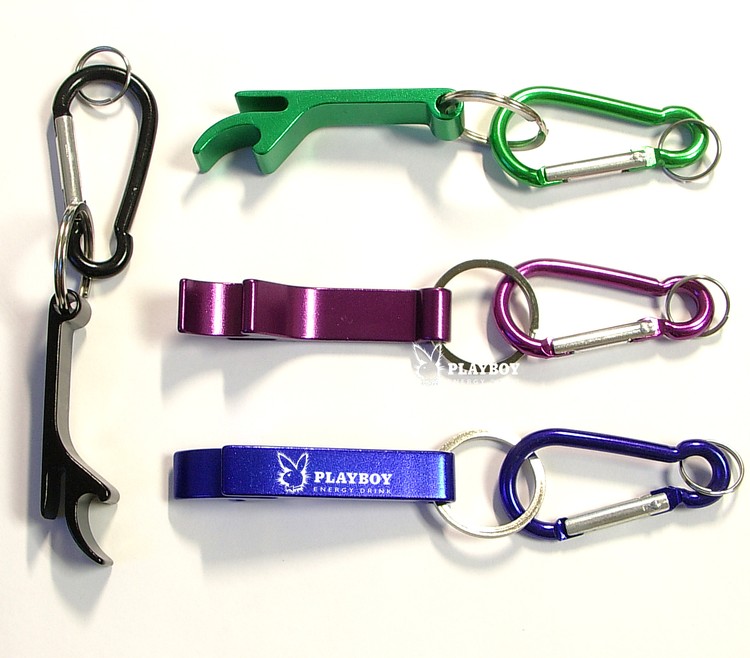 Deluxe plain can and bottle opener with split key ring & carabineer