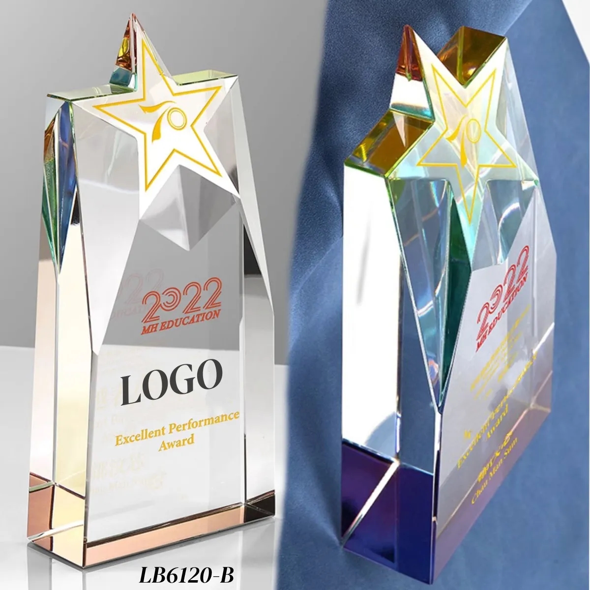 Engraved Star Crystal Trophy Award Custom 9
