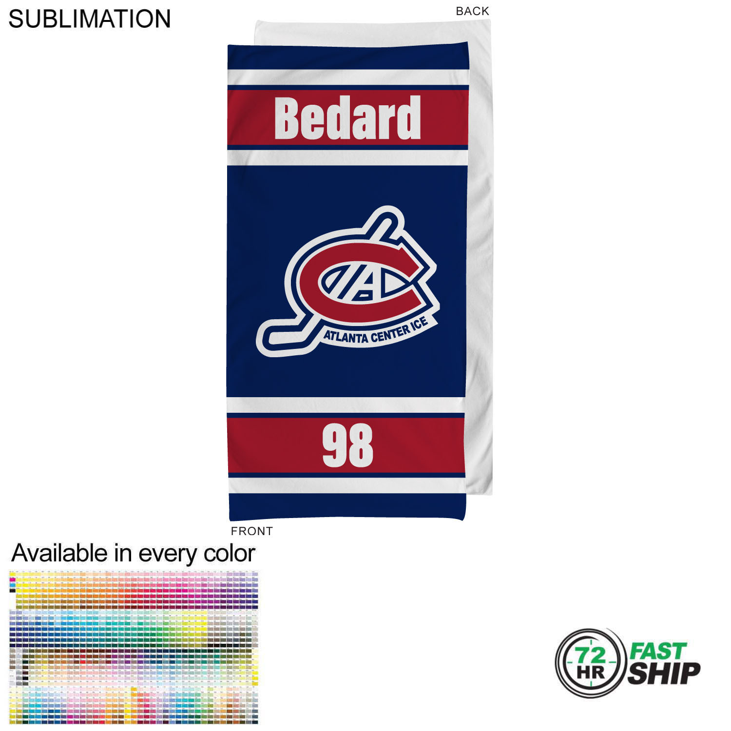 72 Hr Fast Ship - Team Towel in HEAVIEST Plush and Soft Velour Terry Cotton Blend, 30x60, Sublimated 5