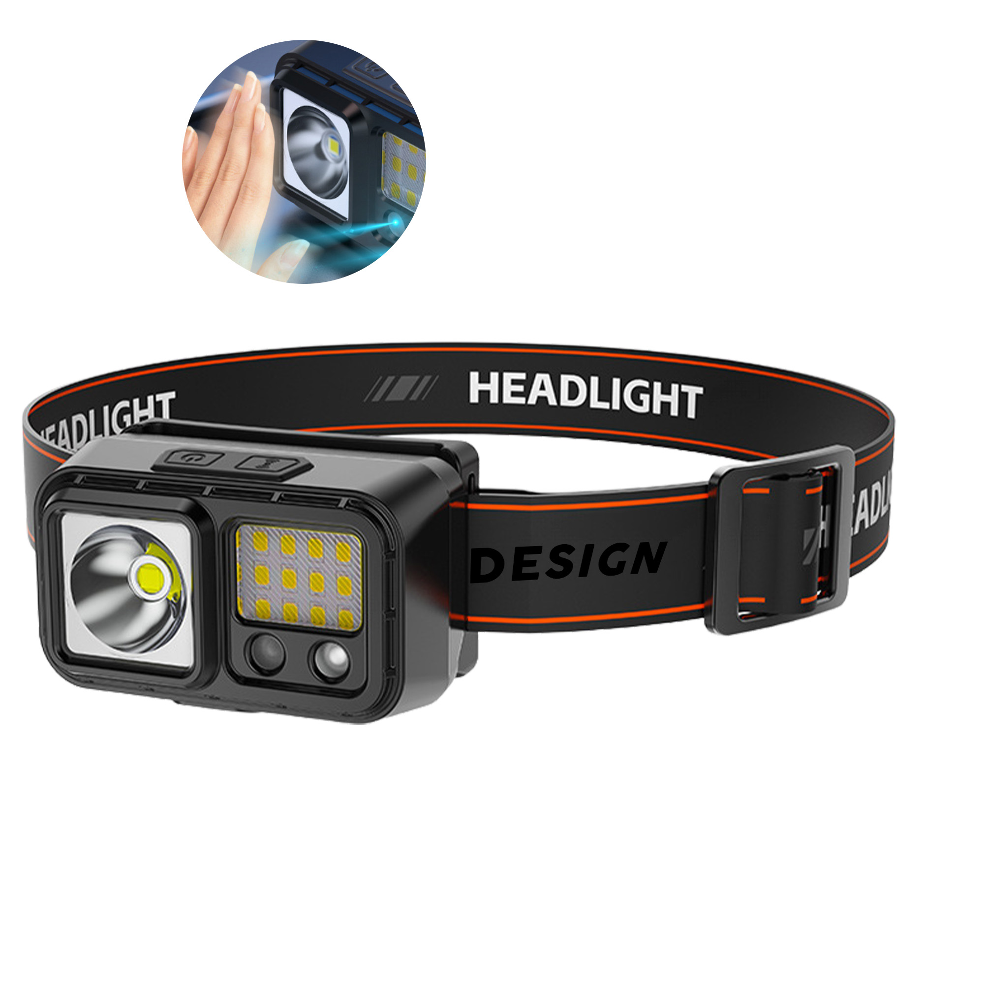 MOQ 50 Dual Light Source LED Headlamp USB Rechargeable 3