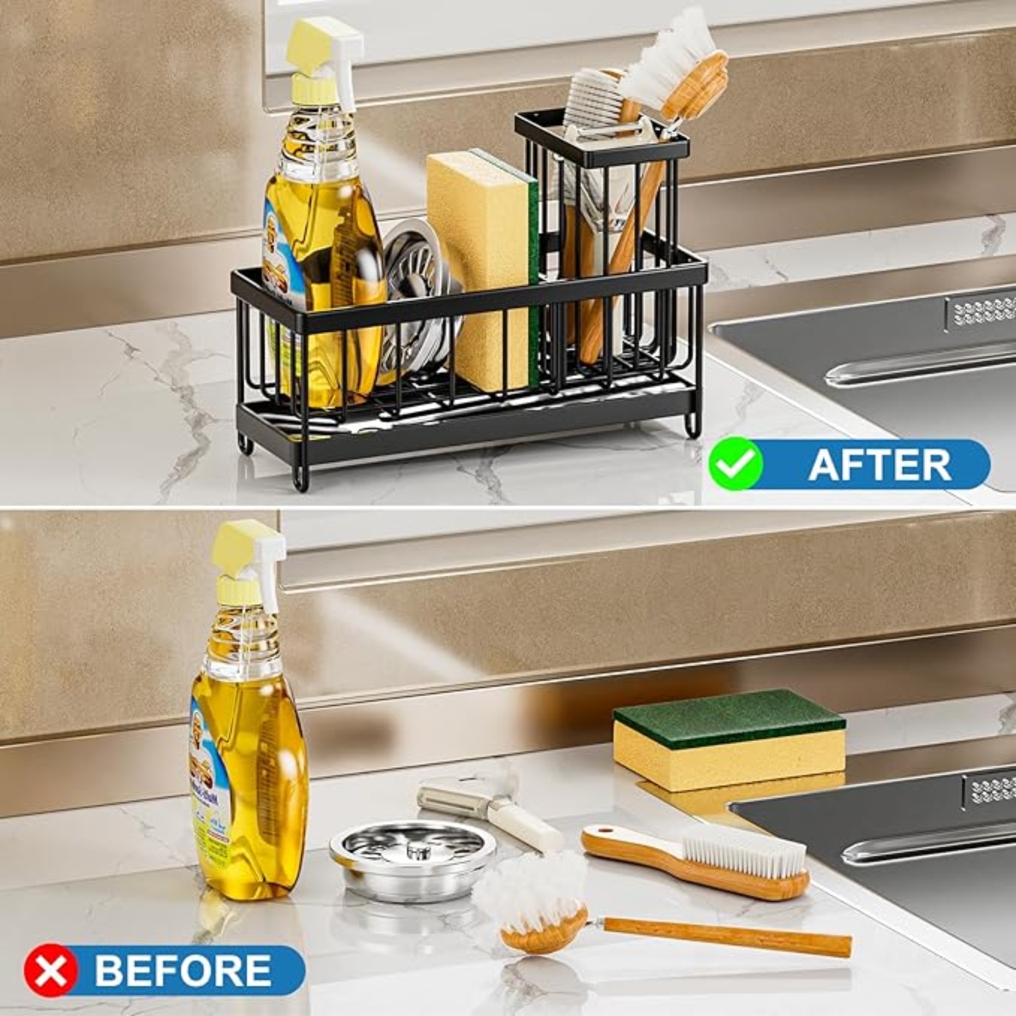 Kitchen sink box organizer with high brush holder 3