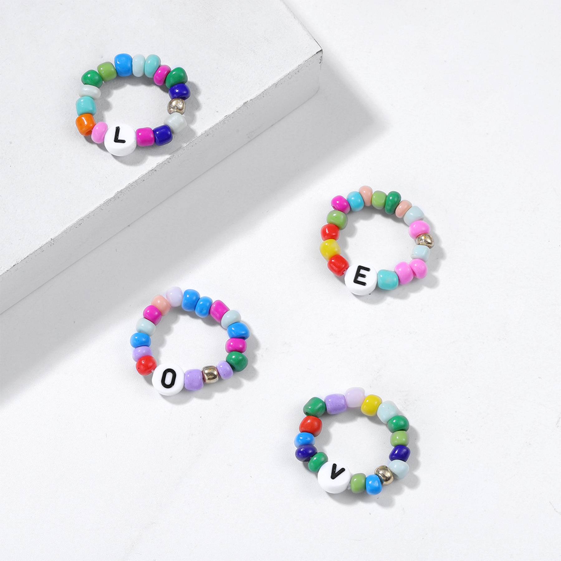 Plastic Stylish stretch beaded rings 4