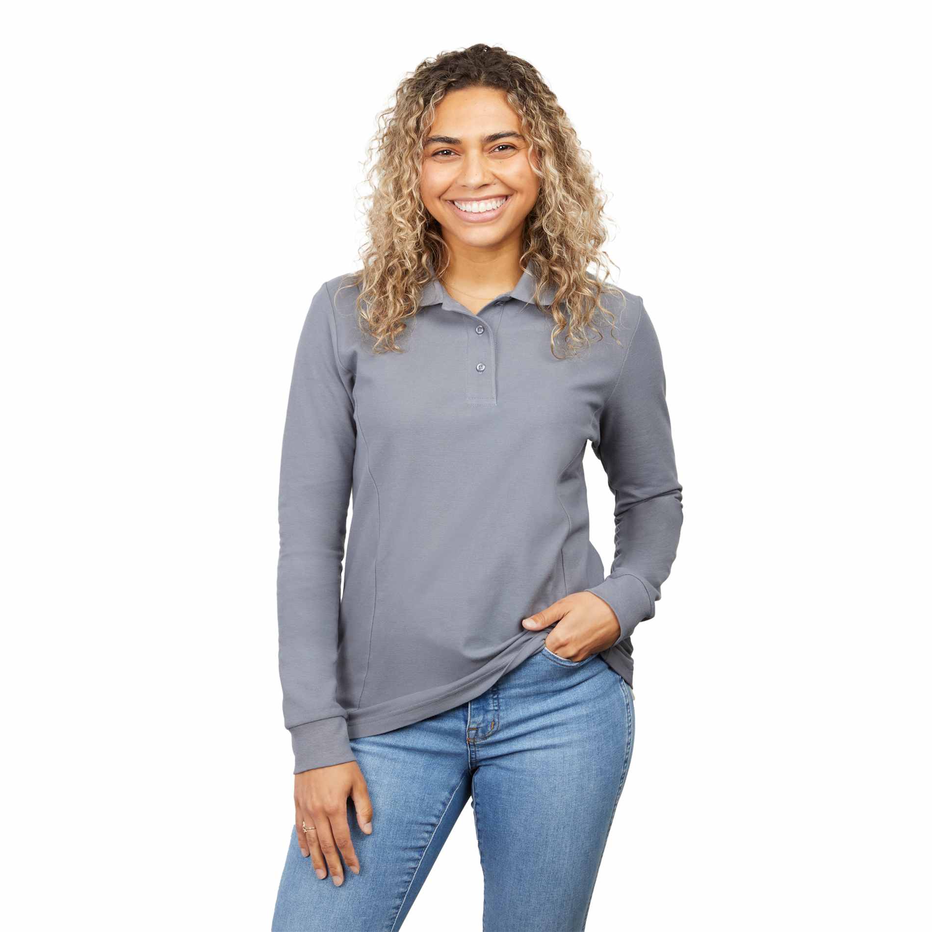 PALO Long Sleeve 100% Cotton Pique Polo - Women's