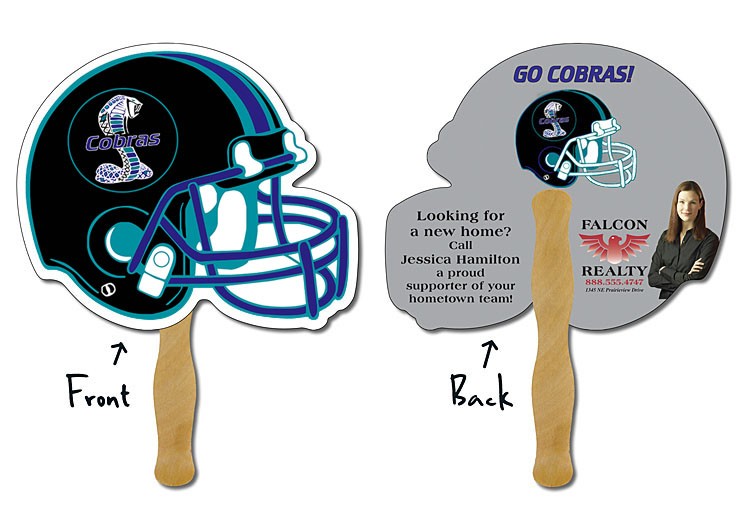 Hand Fan - 10x8.5 Football Helmet Shaped Laminated - 14 pt. 3