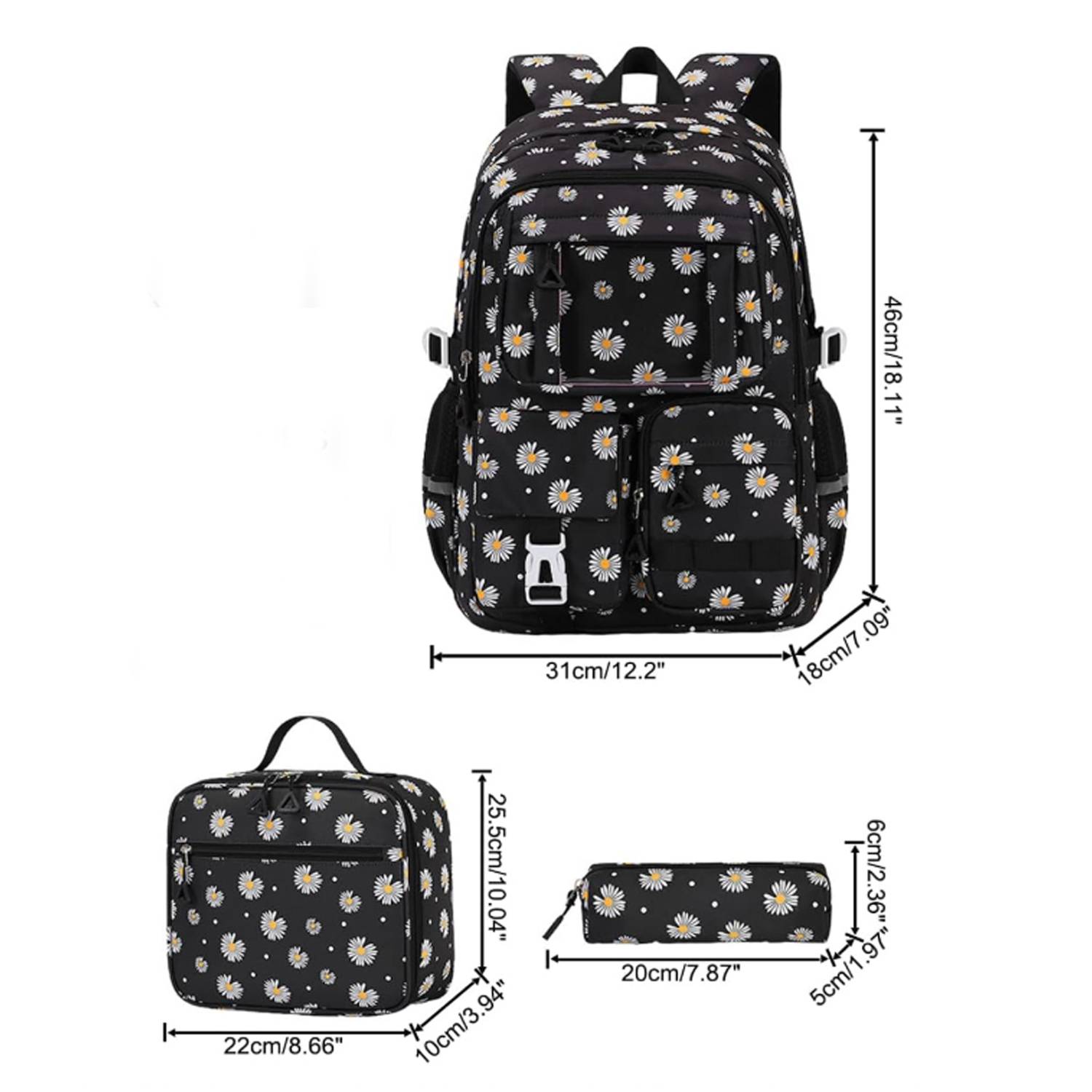 3Pcs Kids Waterproof Oxford Backpack w/Lunch Bag Pencil Case 6