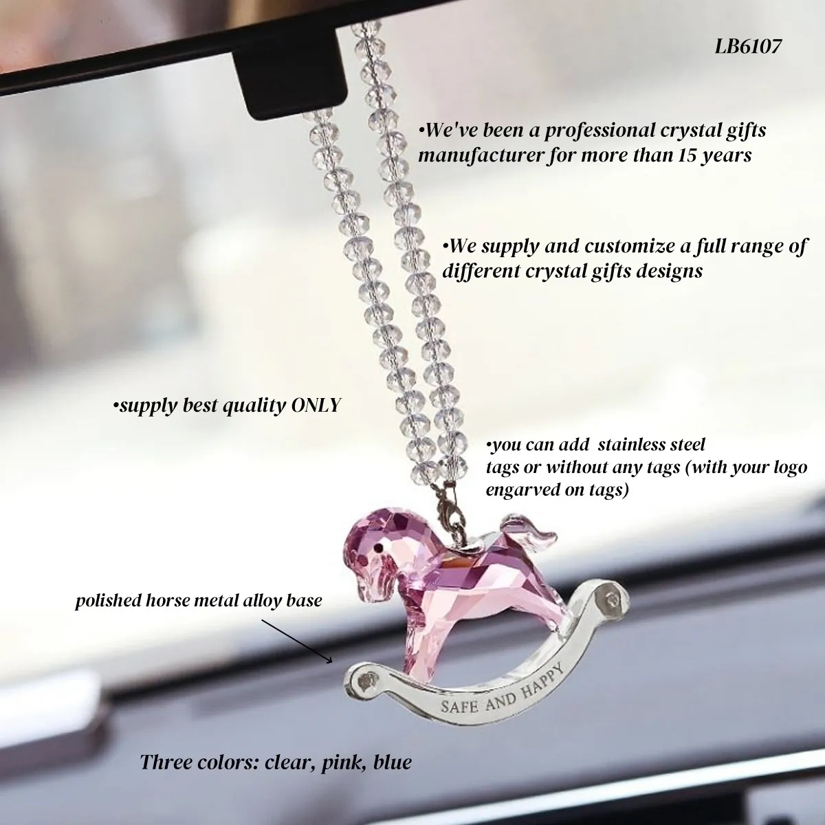 Horse Crystal Hanging Suncatcher Beaded Car Charm Pendant 1