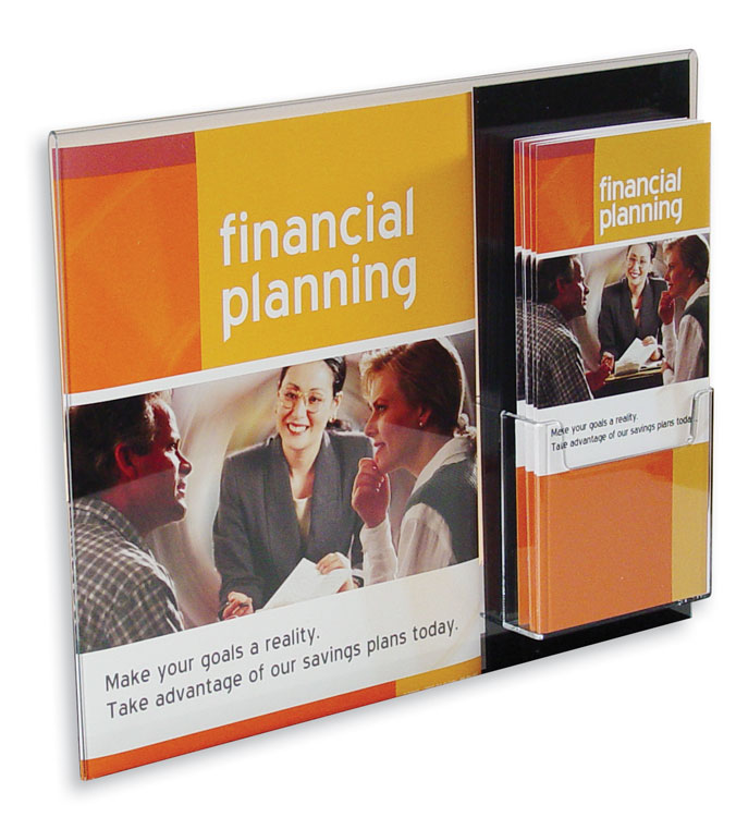 Acrylic Wall Sign Holder with Brochure Pocket Black Backer