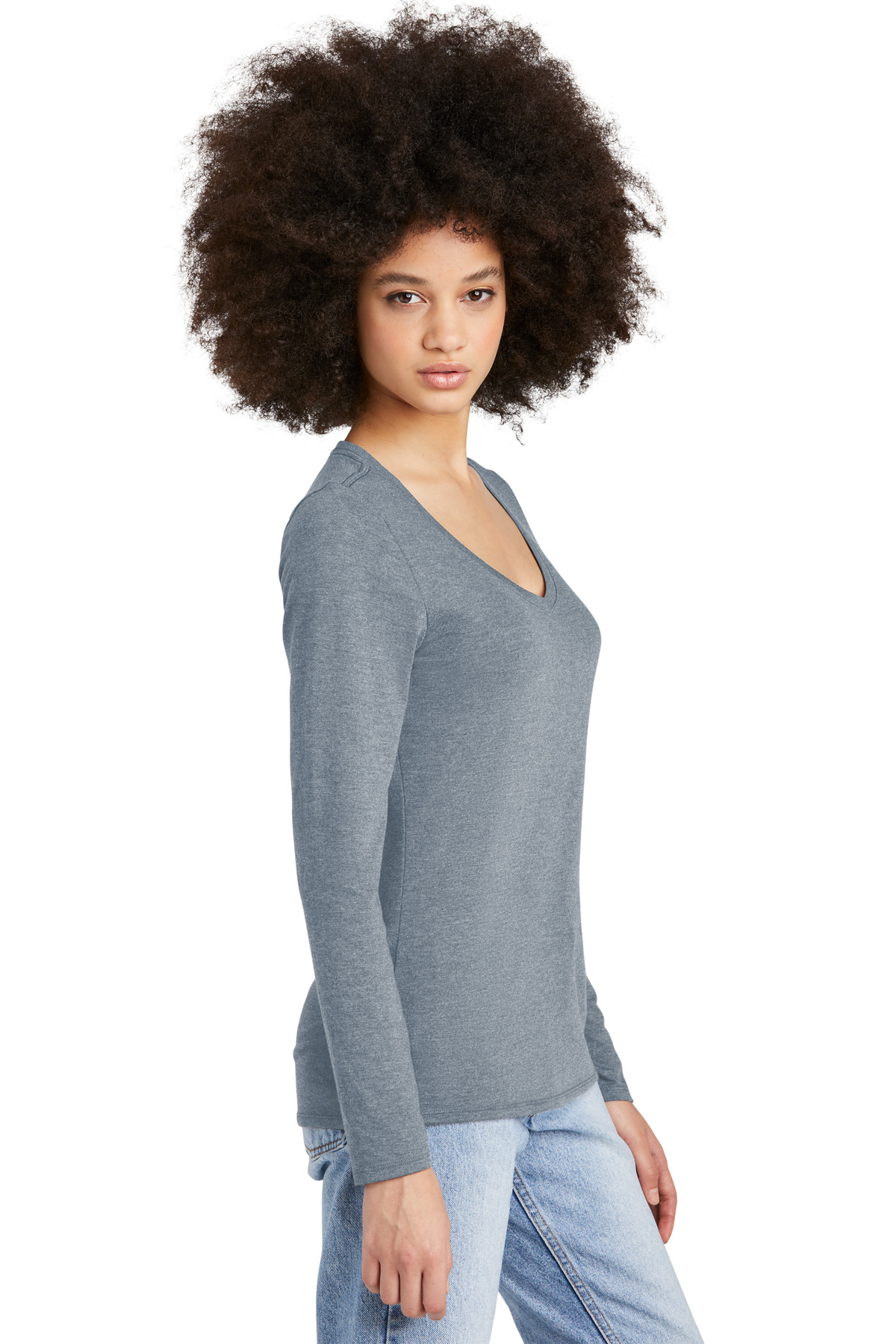 District Women's Perfect Tri Long Sleeve V-Neck Tee DT135 64
