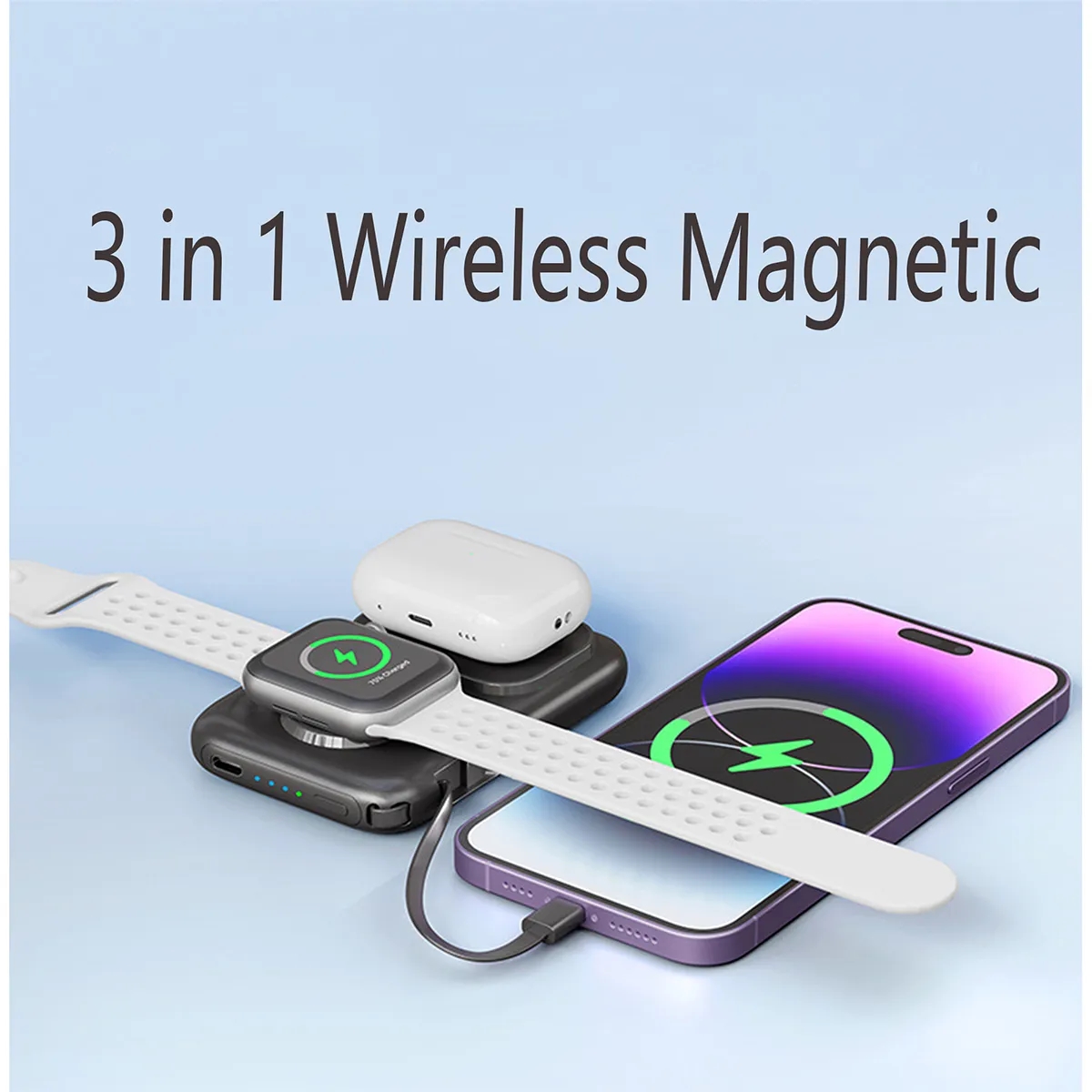 3 In 1 5000mAh Portable Power Bank With Built In Cables 3