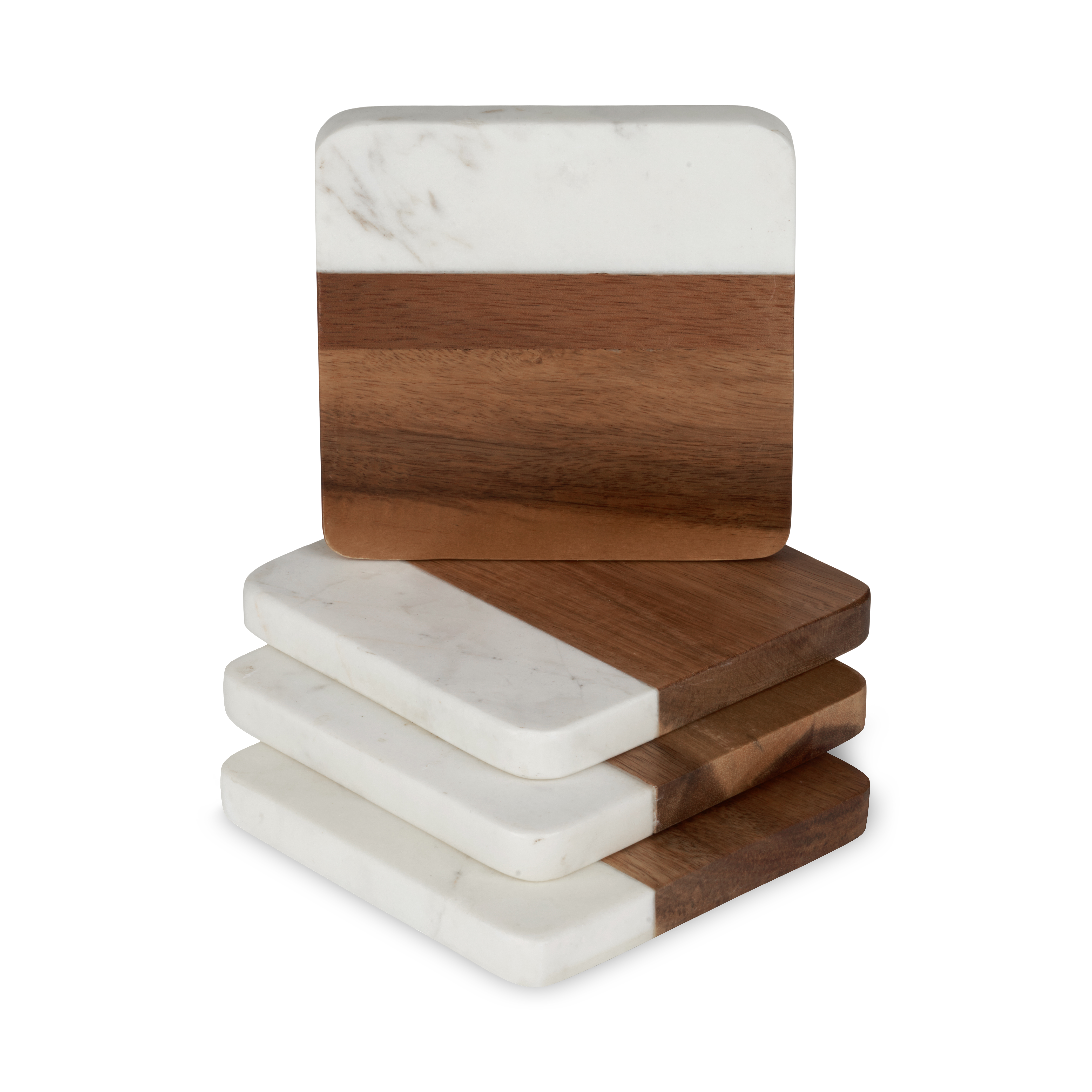 Twine Living® Marble & Acacia Coaster Set 3