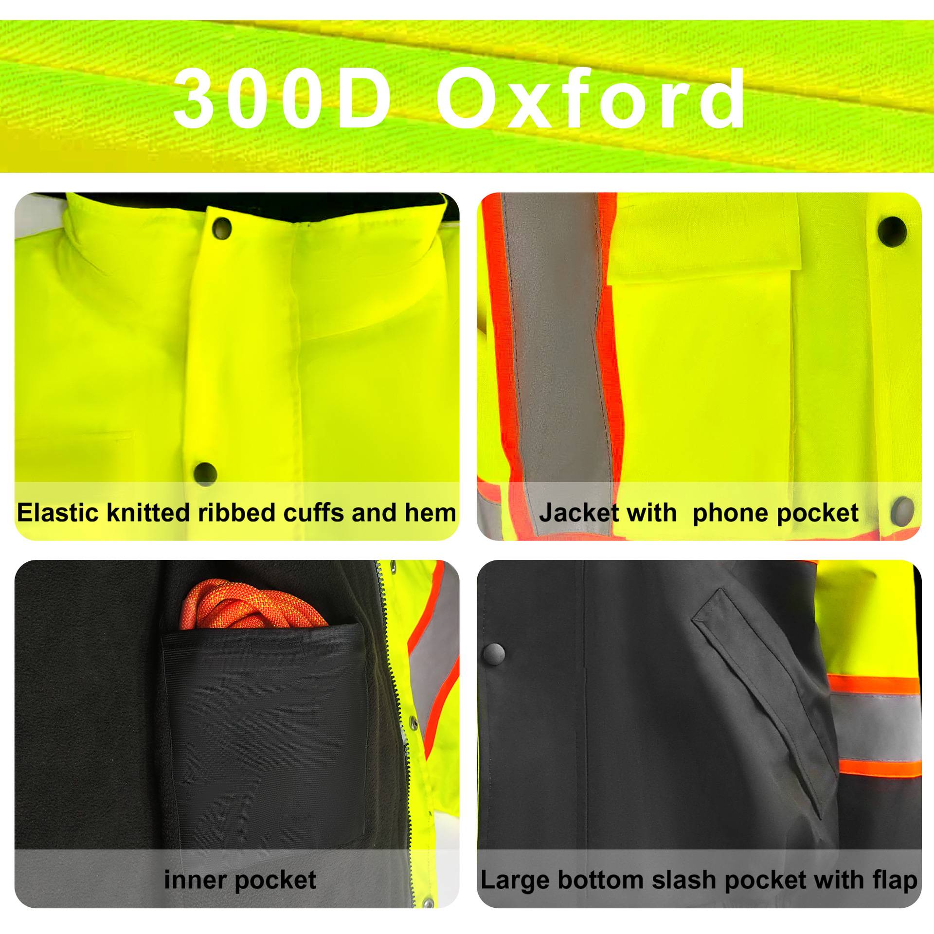 Waterproof Oxford Hooded Reflective Safety Rain Coat 4