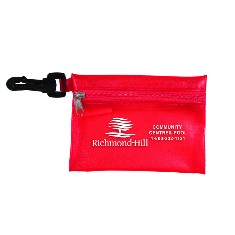 "TROUTDALE" 13 Piece First Aid Kit inTranslucent Zipper Kit with Plastic Carabiner Attachment 21