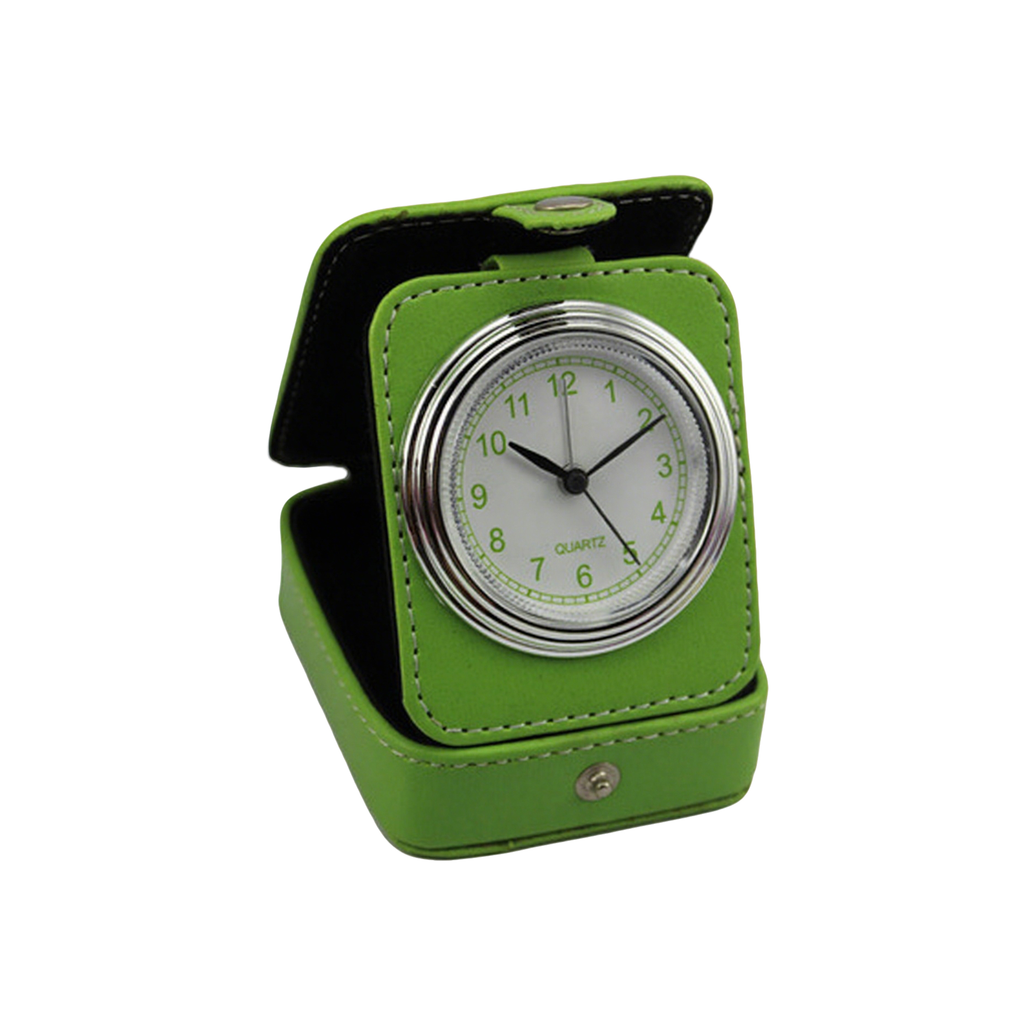 Folding Faux Leather Travel Alarm Clock With Analog Movement 3