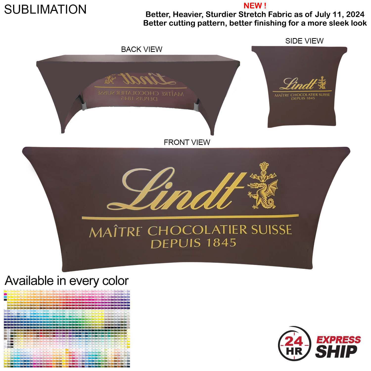 24 Hr Express Ship - Sublimated Stretch Curved Fit Table Throw for 6ft table, 3 sided, Open Back 11