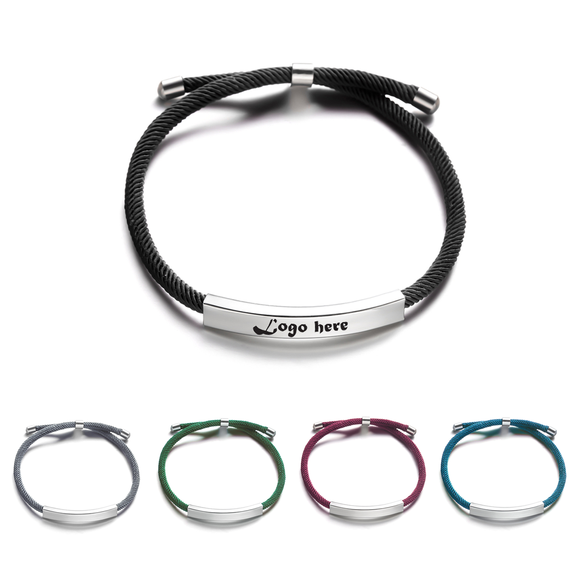 Adjustable Woven Cord Stainless Steel Bracelet 5
