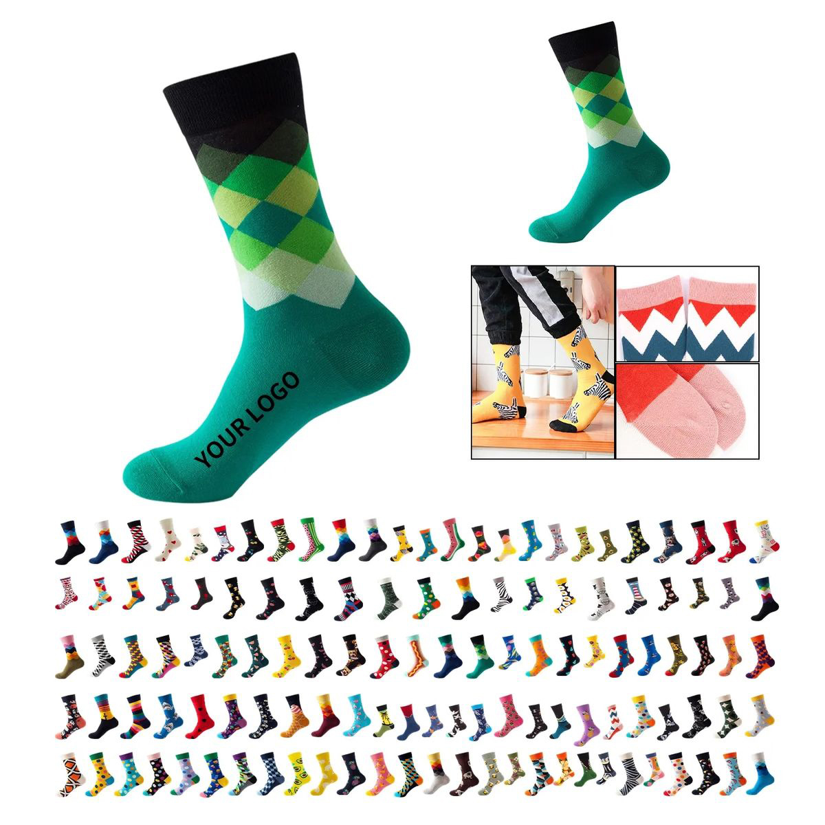 Cotton Crew Socks with Jacquard Pattern 115