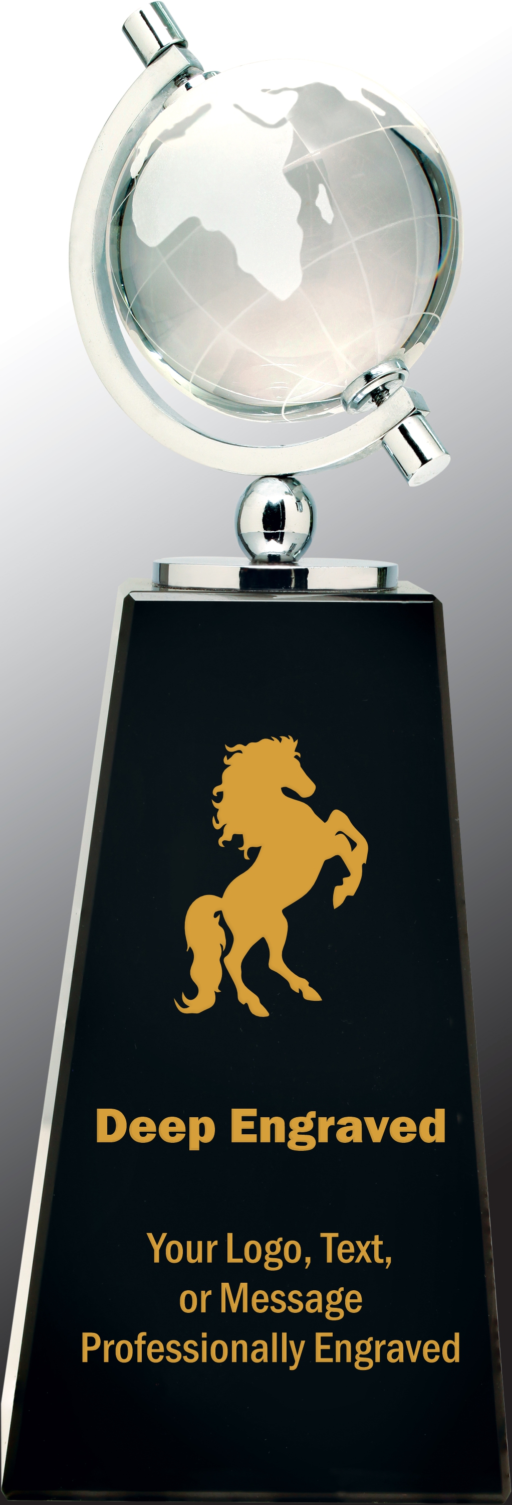 9" Crystal Spinning Globe Award on Black Pedestal Base