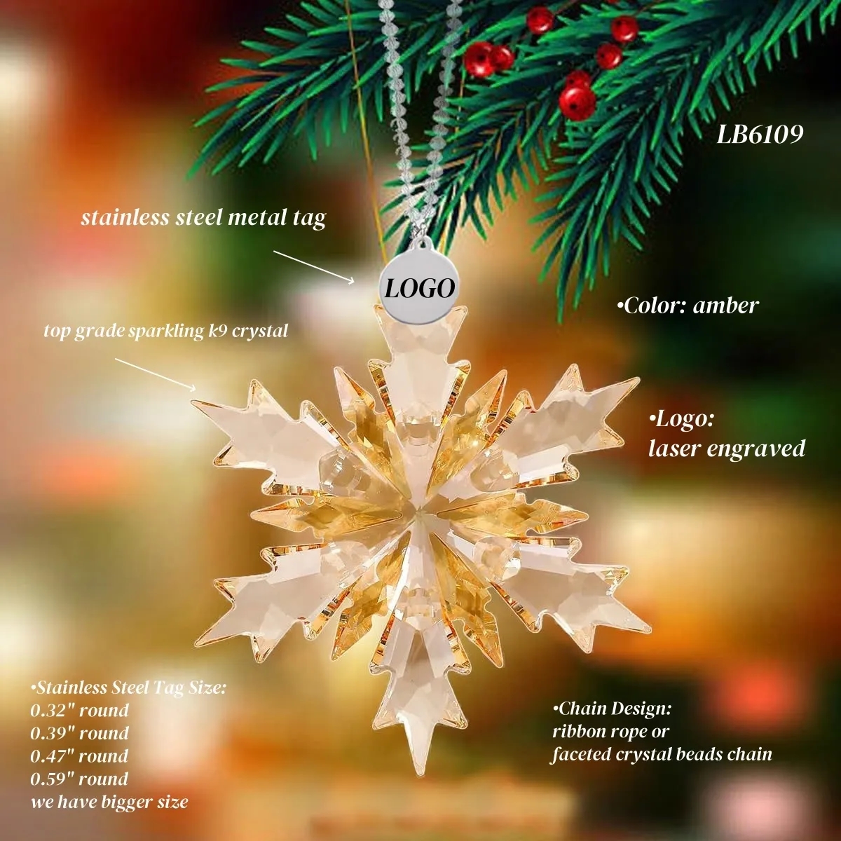 Hanging Crystal Snowflake for Christmas Ornaments 1