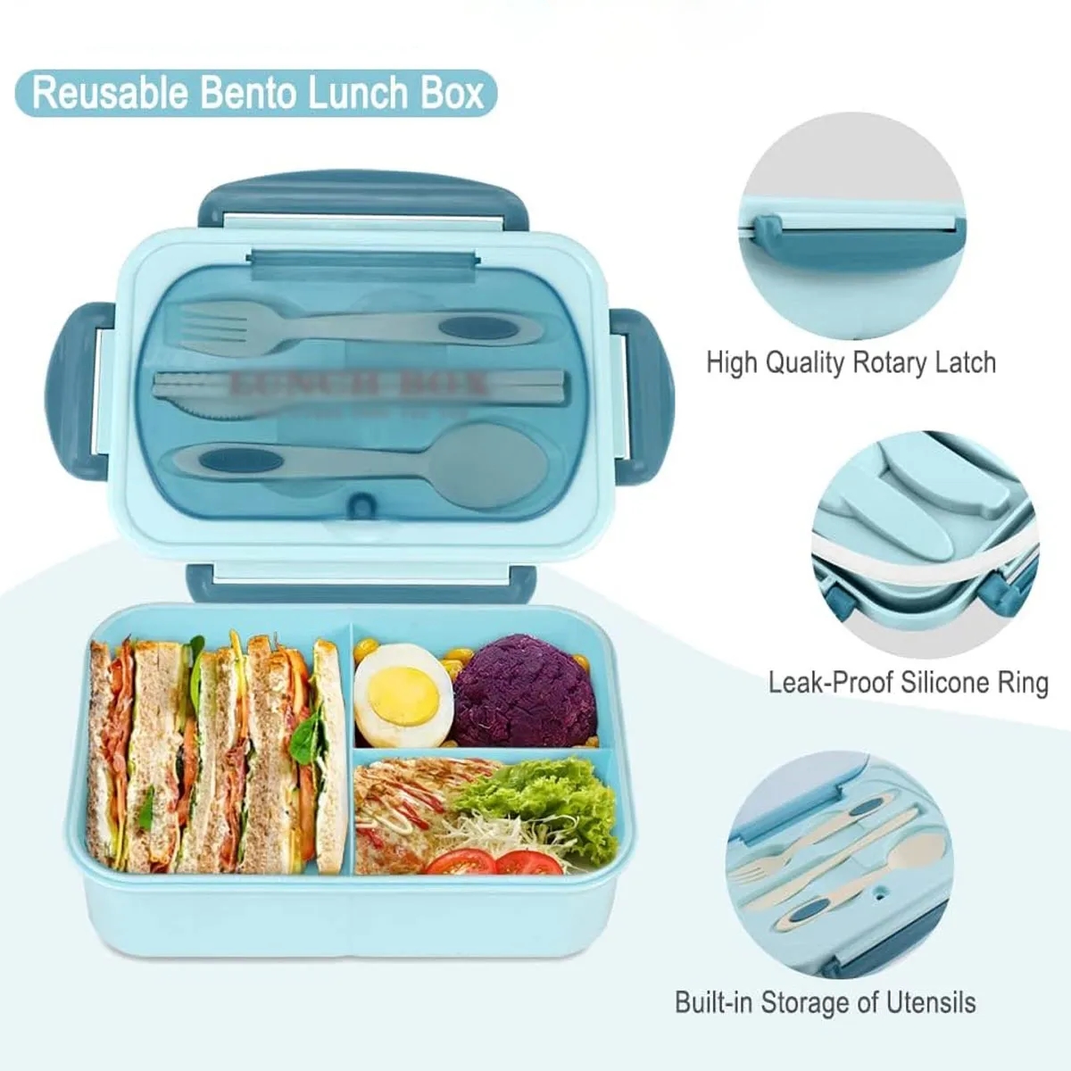 Compartment Leak Proof Bento Box with Cutlery 4