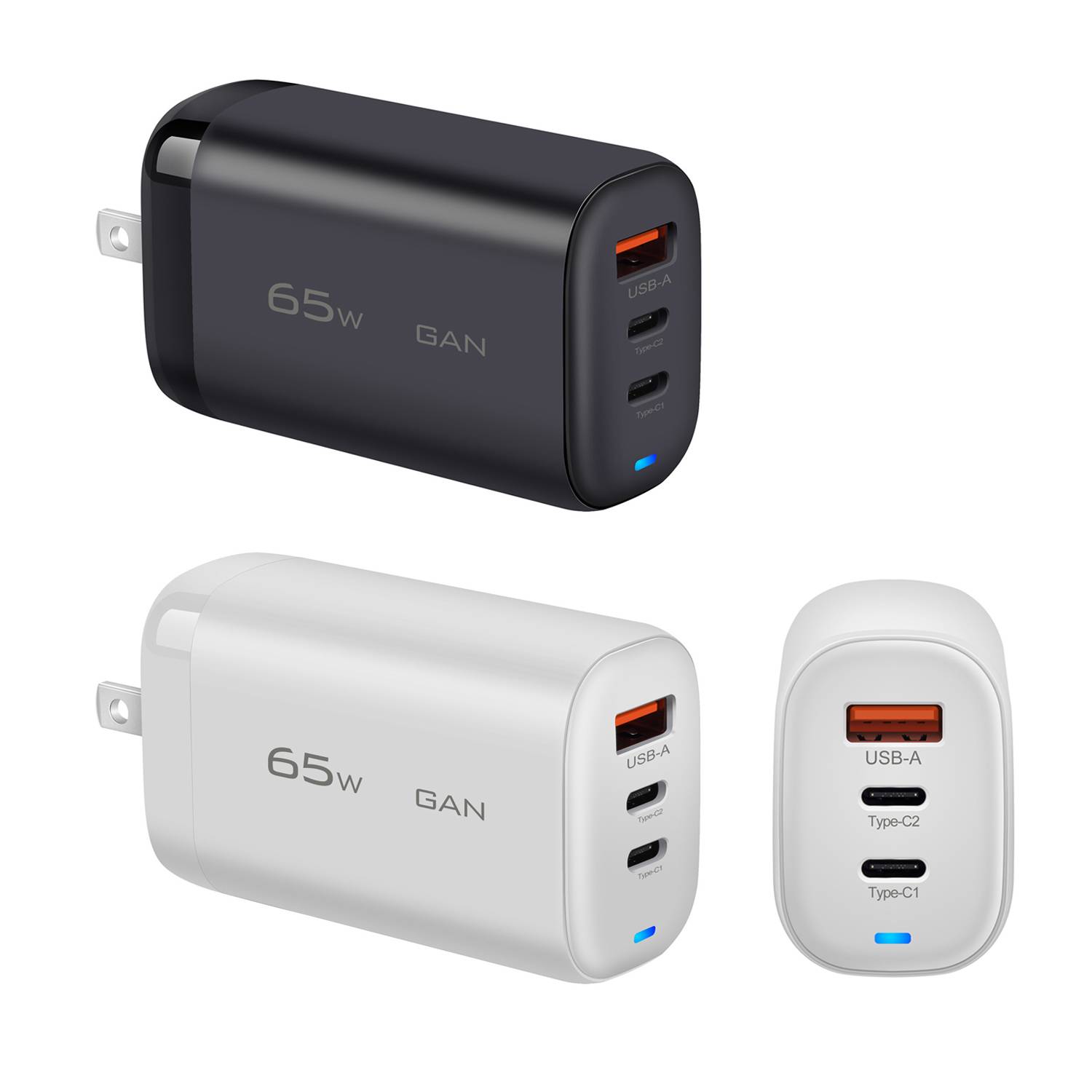 65W Gallium Nitride Charger, Dual C + A Charging Head 3