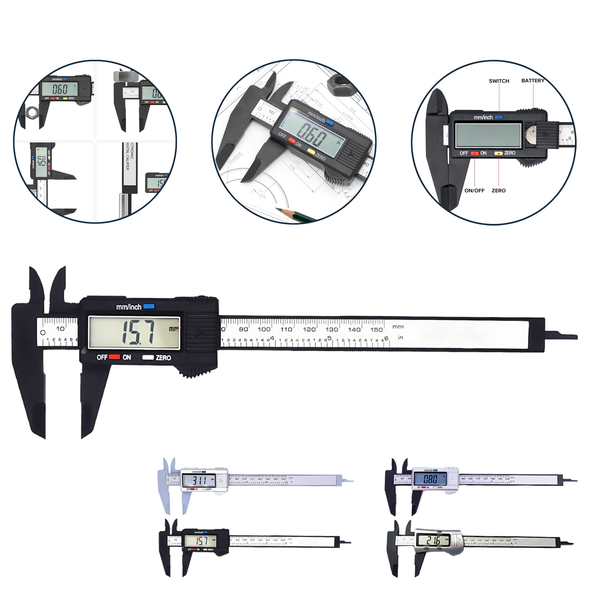 High-Strength Plastic Digital Caliper with Extra Large Screen 6