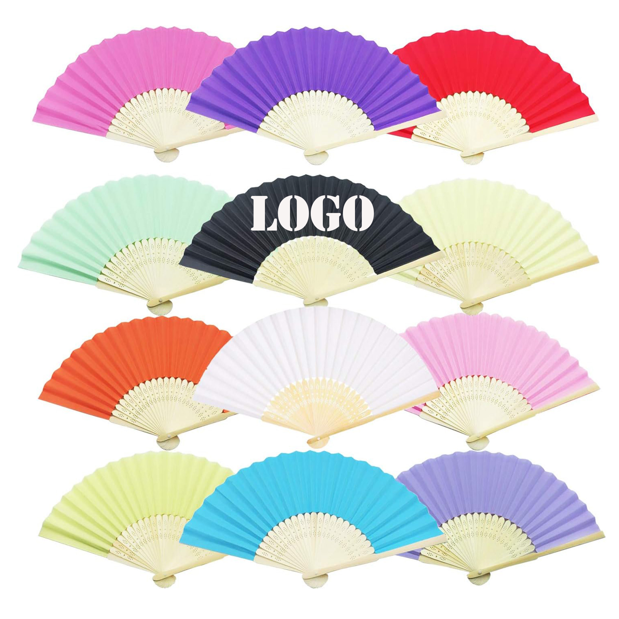 MOQ 50pcs Folding Bamboo Handle 8-Inch Paper Fans 2