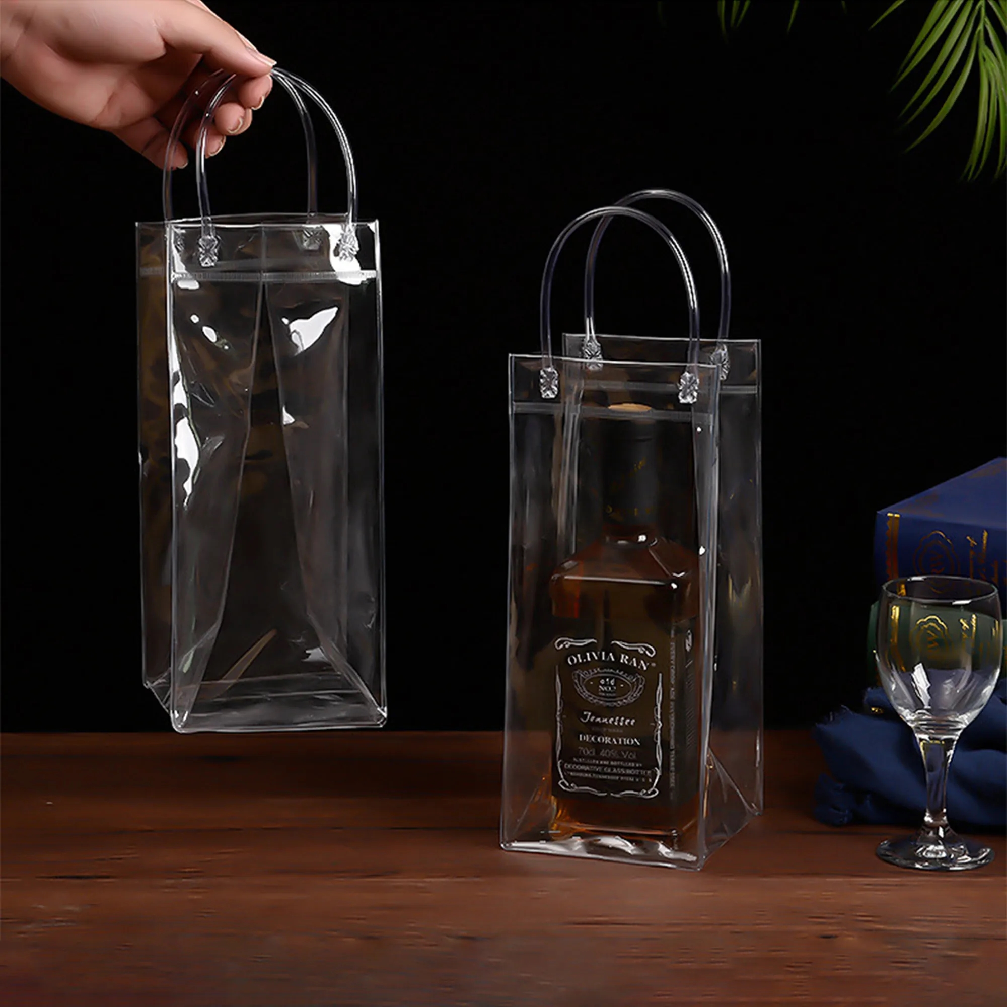Clear PVC Wine Bottle Cooler Bag with Handles 15