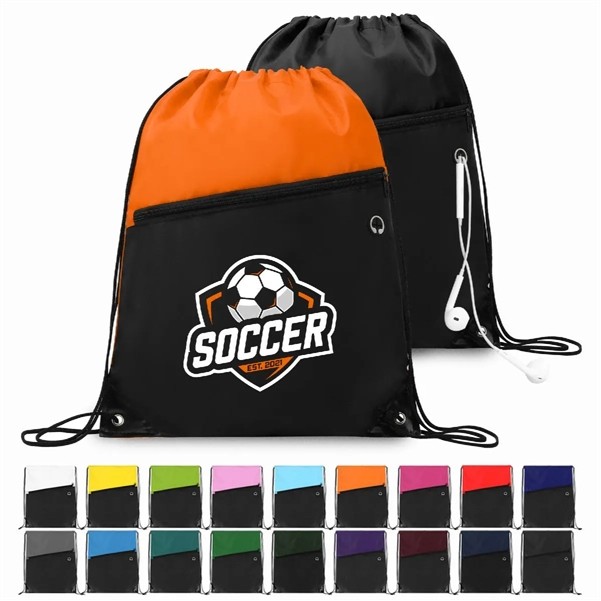 Two Tone Drawstring Backpack With Front Zipper Pocket 5