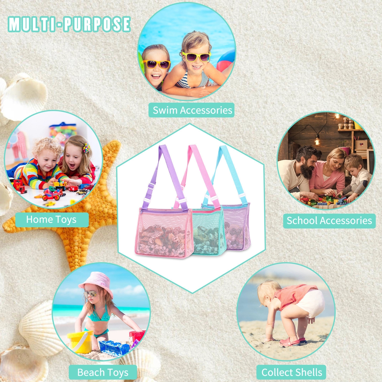 Kids Beach Shell Toy Mesh Bag 5