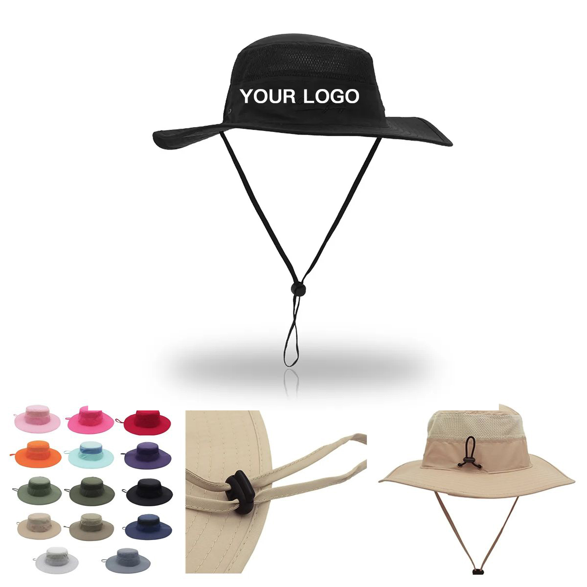 Outdoor Mesh Hat with Wide Brim and Chin Strap 8