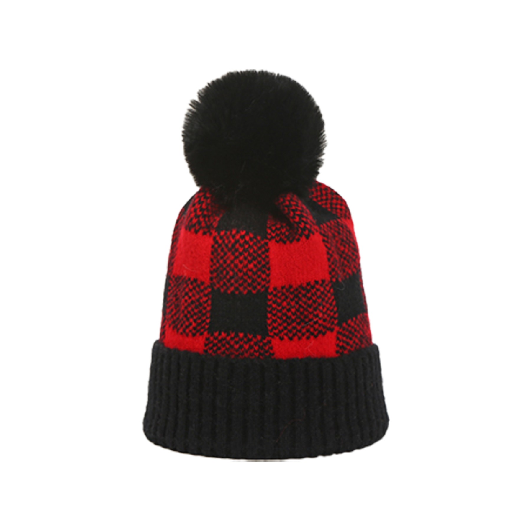 Buffalo Plaid Cuff Skull Ski Knit Beanie Hat 2