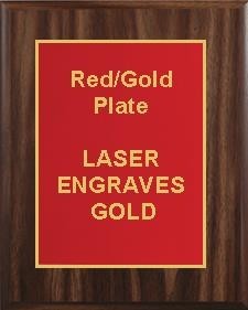 10-1/2" x 13" Classic Walnut Finish Plaque with a Red Designer Plate 1